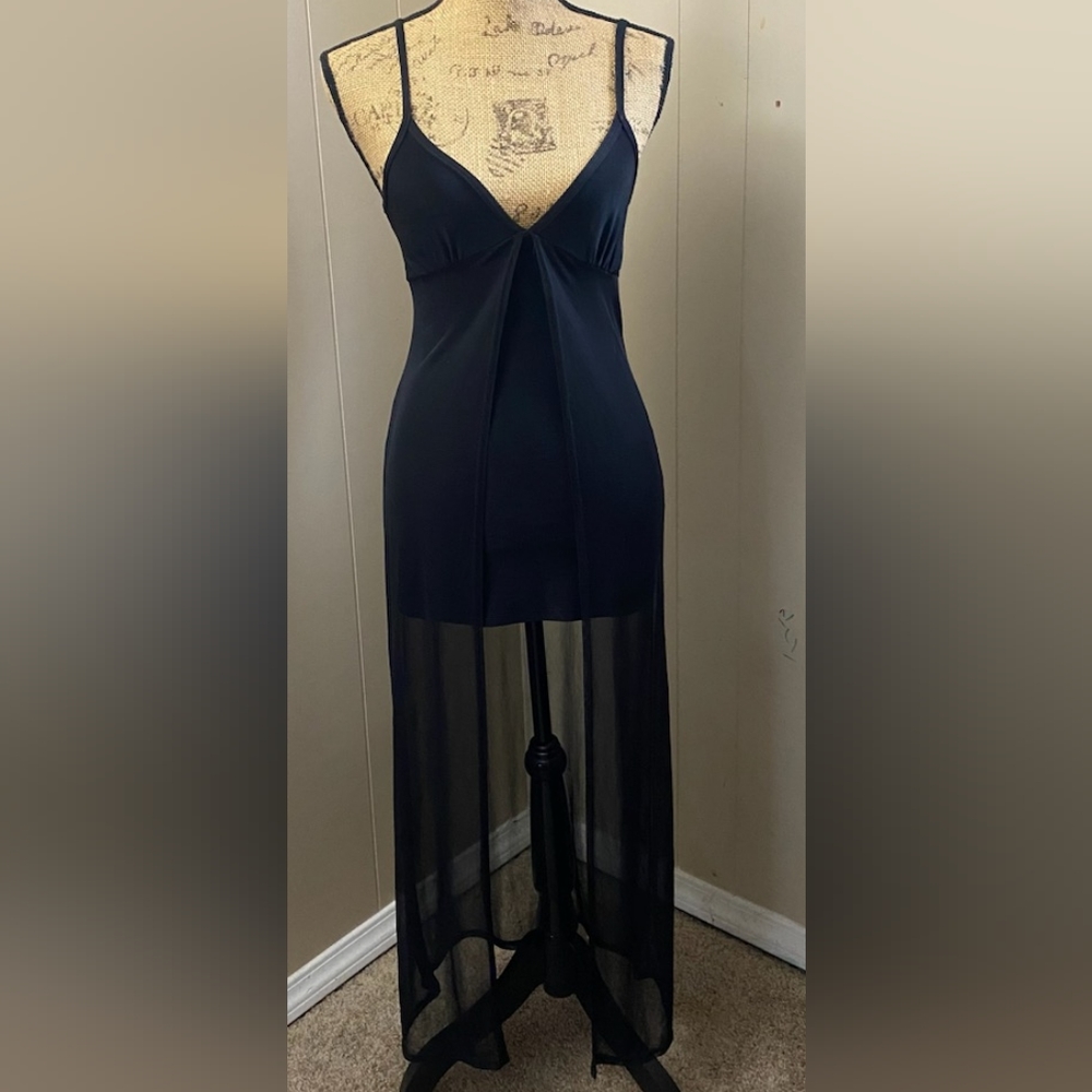 Team USA Black Mini Slip Dress with Sheer Full Length Overlay, Size Medium